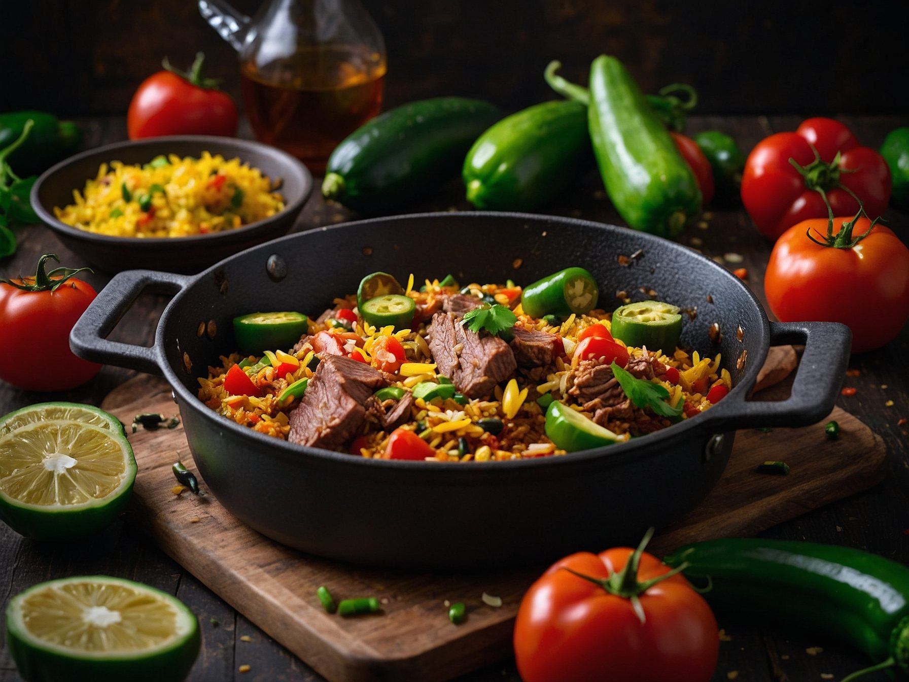 Mexikanische Pfanne mit Fleisch und Gemüse